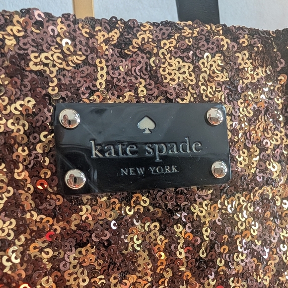 Kate Spade Black and Gold Sequin Shopper Style Tote Bag Leather Handles EUC - Picture 4 of 12